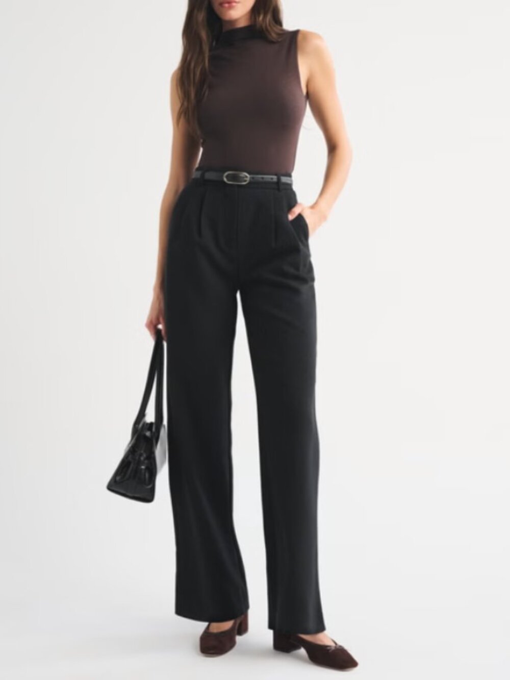 Abercrombie & Fitch A&F Sloane Tailored Wide Leg Pant 28 / 6 Short Black